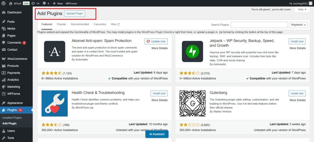 Step 2: Installing AI Content SEO Plugin in WordPress